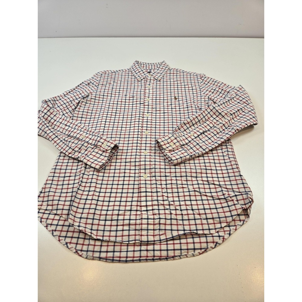 Ralph Lauren Shirt Men's Medium White  Check Button Down Long Sleeve Flesh Pony